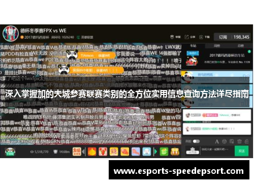 深入掌握加的夫城参赛联赛类别的全方位实用信息查询方法详尽指南 深入掌握加的夫城参赛联赛类别的全方位实用信息查询方法详尽指南